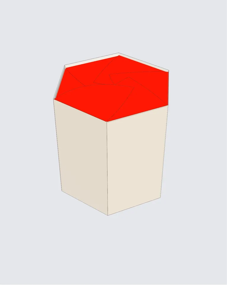 Caja hexagonal con cierre de pétalos
